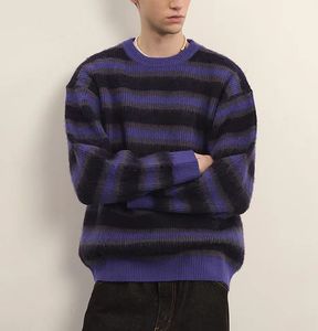 Tùy Chỉnh ODM OEM Logo Mùa Đông Của Nam Giới Đầy Đủ Tay Áo Áo Thun Áo Len Sọc Mô Hình Thoáng Khí Dệt Kim <span class=keywords><strong>Mohair</strong></span>/Len Chống Thu Nhỏ - Product Image 6