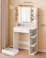 Miroir de coiffeuse moderne pour chambre à coucher avec 10 ampoules LED, bureau de toilette blanc, 7 étagères, 1 tiroir, luminosité réglable