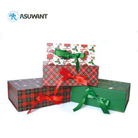 Boîte cadeau magnétique avec logo personnalisé pour le Nouvel An, ruban, carton rigide, pliable, pour l'expédition, boîte cadeau de Noël
