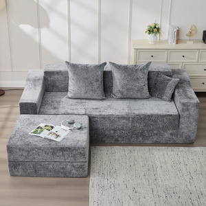 Gray Modular <b>Sofa</b> <b>Bed</b> With Ottoman Foam Filling Living Room Furniture For <b>Small</b> Apartments - Product Image 1