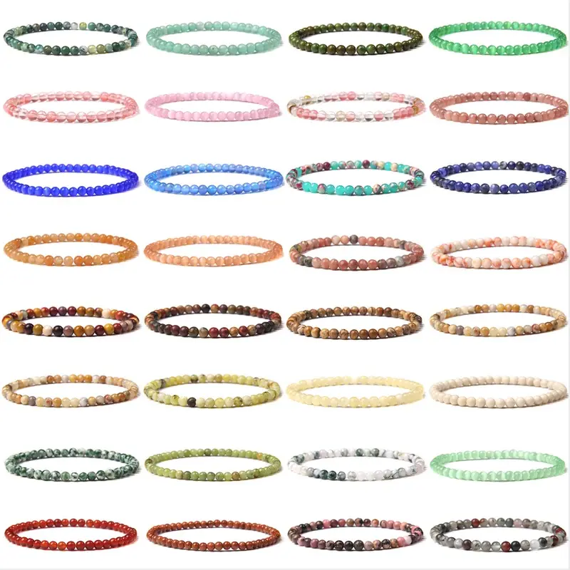 New Fashion Hot Selling Various Plain Stone Beads Handmade Bracelet 4MM Gemstone Elastic Bracelet for Women Men