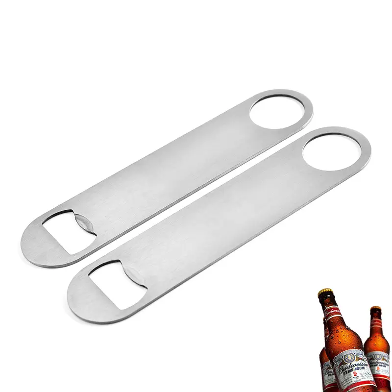 Abrebotellas de cerveza plano Logotipo personalizado Abridor de cuchillas de barra de acero inoxidable cepillado