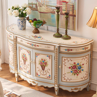 Armoire de couloir en bois massif peinte à la main de style vintage français de luxe - Table console d'entrée classique royale pour couloir de palais