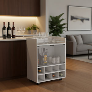 Chariot de bar Queens blanc avec rangement pour 8 bouteilles, armoire à verres, design moderne et portable - Product Image 2