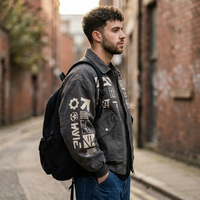 Blouson Bomber Techwear Gris Délavé pour Homme, Imprimé Équipement Industriel, Lettres Personnalisées sur le Devant, Coupe-Vent Respirant Haute Qualité