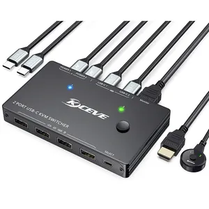 Conmutador KVM 4k @ 60Hz, 2 puertos, 2 puertos, Puerto HD, conmutador KVM 2 en 1, 4K, USB, compatible con 2 PC, teclado compartido, ratón, pantalla de impresora