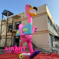 Ballon d'oiseau de dessin animé gonflable fabriqué en usine, mascotte de flamant rose gonflable géant avec éclairage led