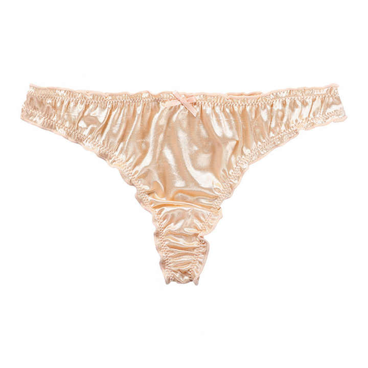 FCJ Women's T-Back Satin Cotton Crotch Underwear Low-Rise Everyday Briefs with Solid Print XL Size MOQ 2 Pieces