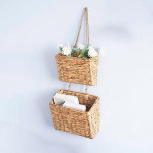 2-Tier Hanging Natural Boho Water Hyacinth <b>Wall</b> <b>Basket</b> Organizer for Entryway, Bathroom from Vietnam - Product Image 2