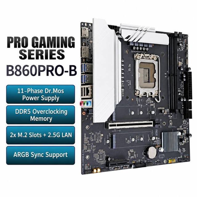 B860PRO-B Motherboard LGA1851 DDR5 8000 OC 11-Phase Dr.Mos Power 2.5G LAN 2x PCIe 4.0 M.2 WiFi Slot Micro ATX Desktop PC