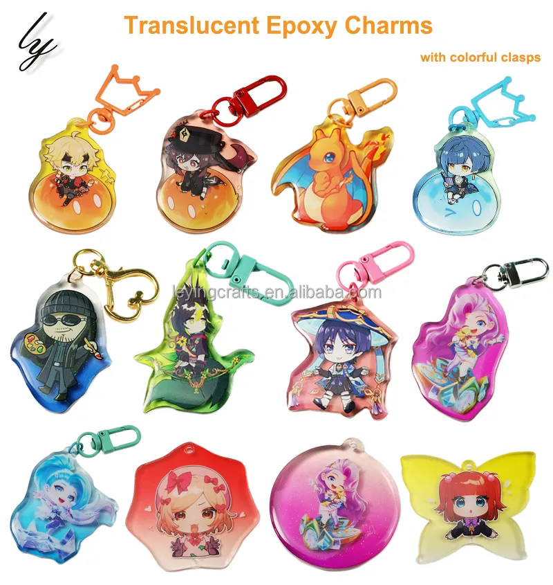 Custom Cartoon Print Keychain Lovely Anime Character Epoxy Glitter Acrylic Resin Charm Keychain