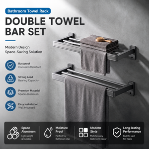 Support mural carré <span class=keywords><strong>double</strong></span> couche en acier inoxydable pour serviettes, étagère de salle de bain, épaisseur 5 mm, revêtement poudré - Product Image 1
