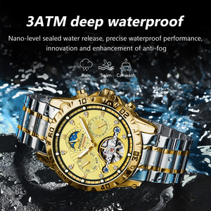 POEDAGAR, reloj automático luminoso resistente al agua de alta calidad para hombre, reloj mecánico de lujo de acero inoxidable dorado para hombre - Product Image 2