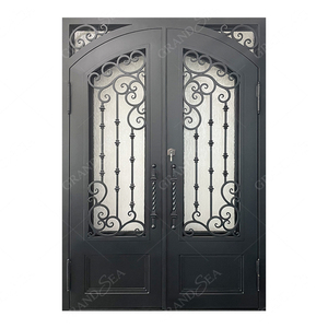 Porte d'entrée en fer forgé, modèle moderne, en fonte, avec verre, porte d'entrée, pour Villa, prix d'usine - Product Image 1