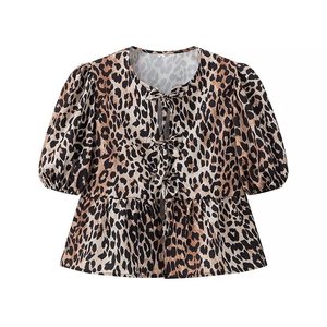 Nueva Blusa Casual de Moda para Mujer, Estampada, de Manga Corta, con Lazo - Product Image 5