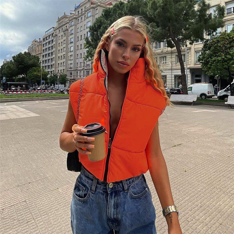 Winter Custom Women Contrast Color Reversible Stand Collar Zipper Sleeveless Jacket Bubble Coats Puffer Vest