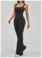 Combinaison de yoga extensible pour femme, coupe haute, col en U, pantalon évasé, pour la gym, la course, la danse, l'entraînement, tenue de sport avec effet froncé aux fesses