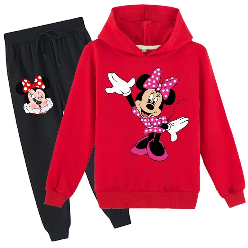 2023 Tween Girls Clothing Sets Minnie Fleece Hoodie Cute Sweatshirts and Sweatpants Kids Clothes