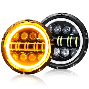 Proyektor mata malaikat warna ganda, lampu sorot Led 80W DRL 7 inci untuk Jeep Yamaha xsr700