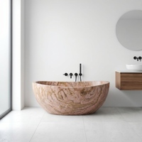 Baignoires ovales modernes de luxe sur mesure en granit multicolore rouge, autoportantes, pour salle de bain, villa, hôtel, maison