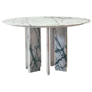 Meja marmer putih ukuran kustom kaki marmer padat meja makan Oval elips kontemporer di marmer 7 kaki desain Belgia