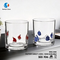Gelas Minum Kaca Transparan Berwarna Ikon Natal Kustom Personal Samyo untuk Jus dan Air