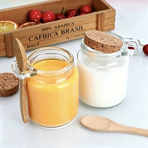 Pot en verre écologique avec couvercle en liège et cuillère pour crème de soin, idéal pour les sels de bain - Product Image 2