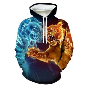 Felpe <span class=keywords><strong>con</strong></span> Cappuccio da Uomo Taglie Forti, Logo Personalizzato in Rilievo, Stampa 3D <span class=keywords><strong>Lupo</strong></span> Invernale, in Maglia Spandex/Cotone 180g - Product Image 1