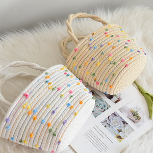 Bolso de Mano de Algodón con Pompones Coloridos, Bolso de Hombro para Mujer, Moda Diaria, Primavera 2023 - Product Image 1