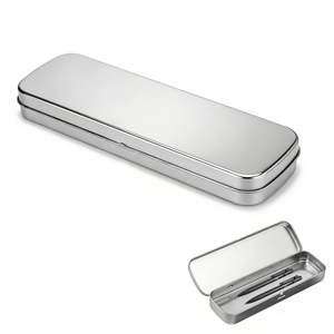 Custom logo <b>Empty</b> Metal Hinge Tin <b>Box</b> Small Rectangular Stationery <b>Box</b> Pen Storage Case - Product Image 1