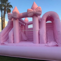 Château gonflable combiné de qualité commerciale rose avec double toboggan pour enfants, idéal pour la location de fêtes