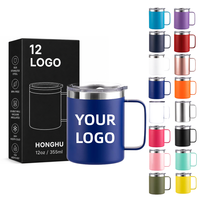 En stock, tasse à café isotherme en acier inoxydable 304 avec poignée, 12 oz, logo imprimé, 14 oz, couvercle anti-éclaboussures