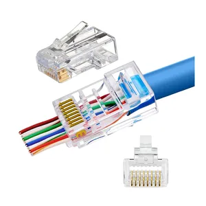 Conectores de paso Rj45 CAT5e, completamente chapados en oro, 3 puntas Ethernet, enchufe abierto