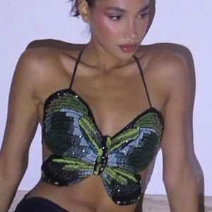 Haut court sexy pour femme, style mode, pour soirée d'été, brillant, <span class=keywords><strong>dos</strong></span> <span class=keywords><strong>nu</strong></span>, à lacets, coupe ajustée, dévoilant le ventre - Product Image 2