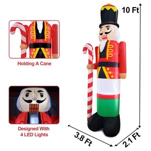Décoration de Noël gonflable géante de 3 m : Casse-noisette en pain d'épices avec canne en sucre et éclairage LED pour extérieur - Product Image 5