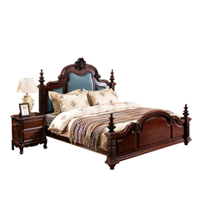 <span class=keywords><strong>Letto</strong></span> Matrimoniale in Legno Massello Americano con Colonna Romana in Vera Pelle, Stile Europeo Retrò di Lusso, 1,8 m - Product Image 5