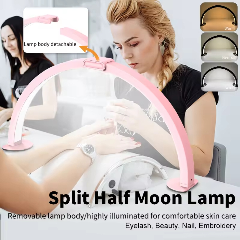 OEM E700 Half Moon LED UV Nail Tattoo Beauty Desk Lamp Flexible Arm AC 35W Adjustable Aluminum Alloy 6000K Daylight Dimmable