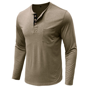 Para <span class=keywords><strong>Amazon</strong></span>, camiseta de <span class=keywords><strong>manga</strong></span> <span class=keywords><strong>larga</strong></span> con cuello redondo para hombres europeos americanos, Henley Camiseta de cuello de 180 gramos de tela, camisa Base de comercio exterior - Product Image 5