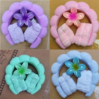 Set Pembersih Wajah Spons Flanel Kain Bubble Bunga Telur, Headband Awan Anti Air dengan Jepit Rambut