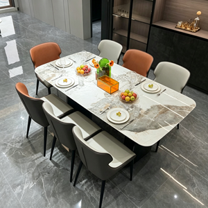 Ensemble de table à manger rectangulaire moderne en marbre avec 6 chaises en cuir PU, design minimaliste, meubles pour la maison - Product Image 5