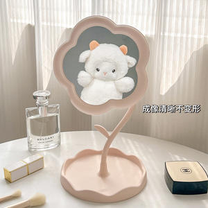 Miroir de maquillage de bureau en forme de fleur avec plateau de rangement, rotation à 360 degrés, pour étudiants, dortoir, bureau, utilisation comme miroir de vanité - Product Image 2