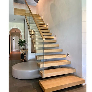 Realgres Custom moderno scala interna in acciaio scala di Design decorativo moderne scale per interni con battistrada in legno a Led - Product Image 5