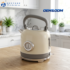 Cream Vintage Electric Water Kettle 1.8L Stainless Steel Hot Water <b>Boiler</b> with Water Level LED Light and Cord Storage - Product Image 1