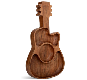 Bandeja de aperitivos con diseño de guitarra de madera maciza natural con compartimentos Bandeja de regalo de madera para amantes de la música y fiestas - Product Image 4