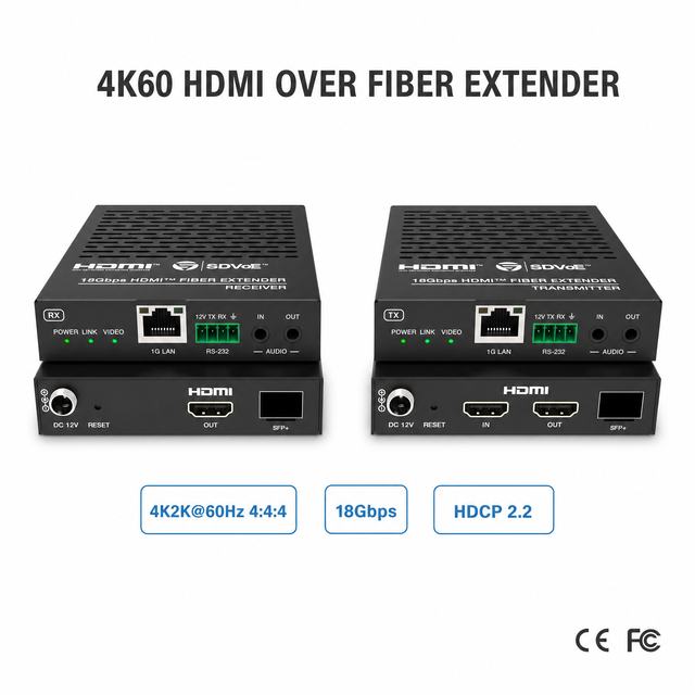4K60 4:4:4 SDVoE Uncompressed Fiber Optic Extender Zero Latency 4K HDMI to 10G Fiber Extender for Long Distance Pro AV System