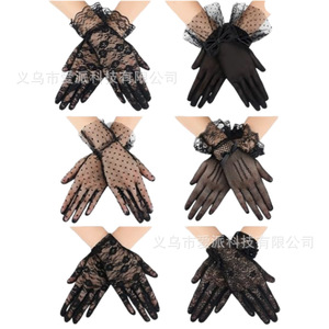 Gants de mariée courts en dentelle à pois pour femmes, accessoires de <span class=keywords><strong>mariage</strong></span>, respirants, protection solaire, gants blancs pour la mariée - Product Image 2