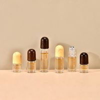 Botol Minyak Roll-On Kaca Transparan Mini 1/2/3/5ML dengan Tutup Plastik Motif Kayu untuk Minyak Esensial, Aromaterapi, Serum, dan Minyak Wangi