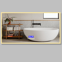 Cermin Kamar Mandi LED Fullkenlight Custom yang Dipasang di Dinding dengan Sensor Sentuh Anti Kabut, Tampilan Jam Digital dan Suhu