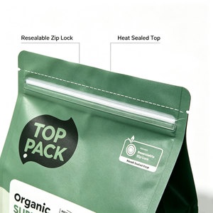 OEM Matte Aluminum <b>Foil</b> Resealable Flat Bottom Pouch with Frosted <b>Window</b> for Organic Greens Powder Superfood Green Juice Retail - Product Image 3