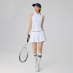 Ladyglow ชุดเล่นเทนนิสสำหรับผู้หญิงชุดออกกำลังกายเล่นกีฬาพร้อมซิปเสื้อกล้ามเล่นโยคะแขนกุดดีไซน์เซ็กซี่สีทึบ - Product Image 1